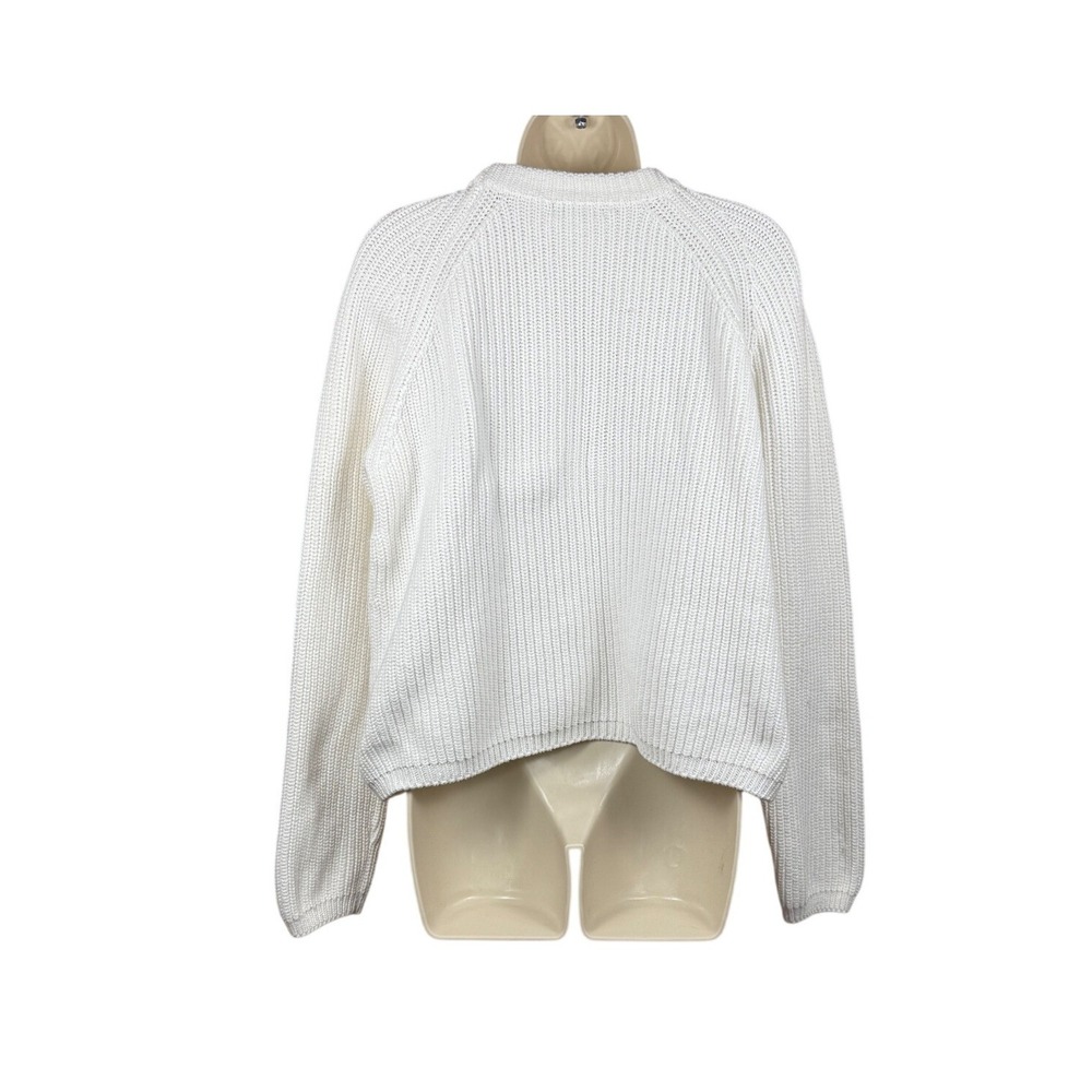 Quince Womens White 100% Organic Cotton Fisherman Sweater Size L Preppy Classic - Picture 5 of 11